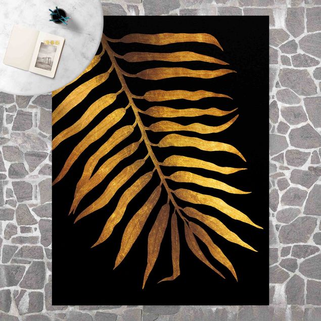 Wanddeko gold Gold - Palmenblatt II auf Schwarz