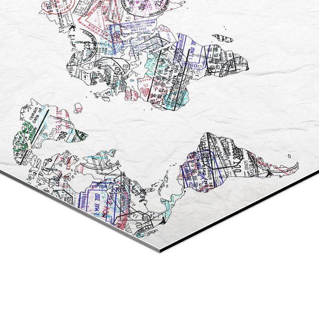 Wanddeko über Sofa Reisepass Stempel Weltkarte