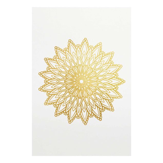 Wanddeko Büro Mandala Sonne Illustration weiß gold