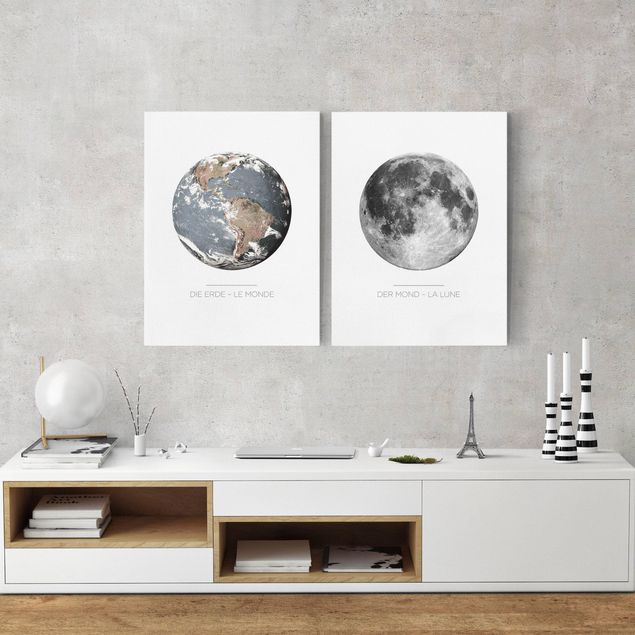 Wanddeko Schlafzimmer Mond und Erde