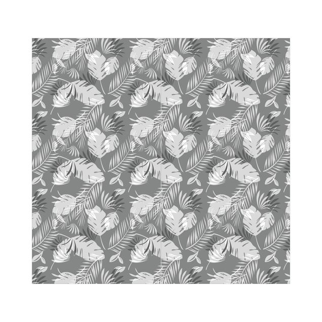 Wanddeko Muster Tropisches Silhouetten Muster in Grau
