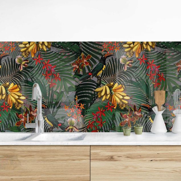 Küche Dekoration Tropische Farne mit Tucan Grün I