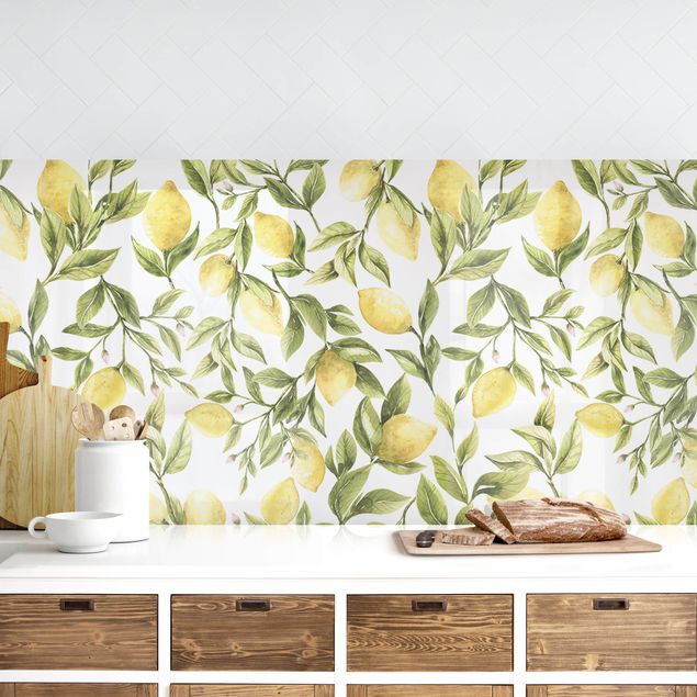 Wanddeko Küche Fruchtige Zitronen mit Blättern I