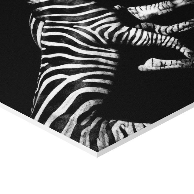 Wanddeko über Bett Zebra vor Schwarz