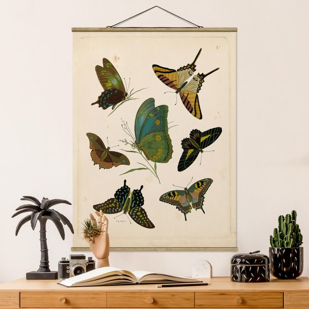 Wanddeko Wohnzimmer Vintage Illustration Exotische Schmetterlinge
