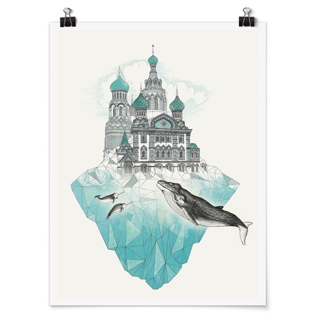 Wanddeko Büro Illustration Kirche mit Kuppeln und Wal