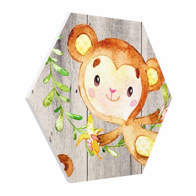 Wanddeko Babyzimmer Aquarell Affe auf Holz