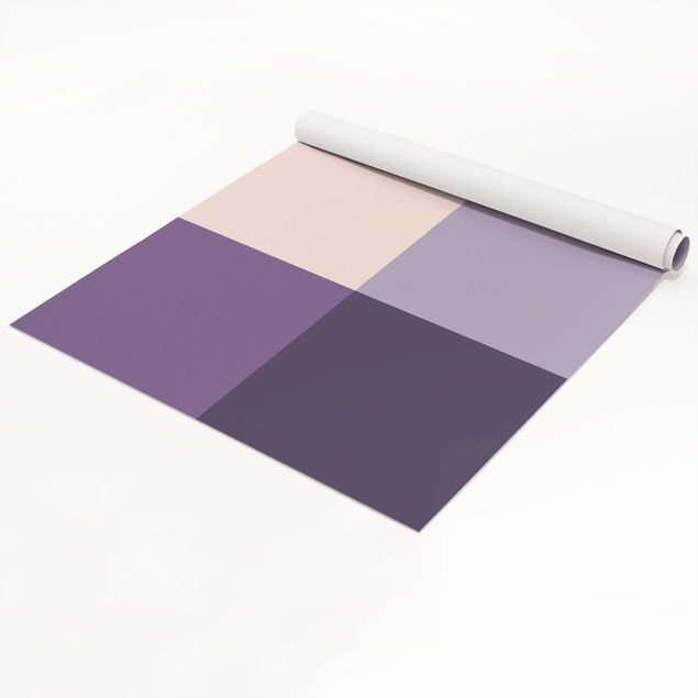 Wanddeko Praxis 3 violette Quadrate Blütenfarben & helle Kontrastfarbe