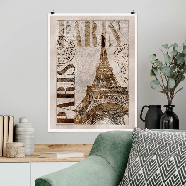 Wanddeko braun Shabby Chic Collage - Paris