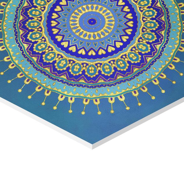Wanddeko über Bett Mandala Blau Gold