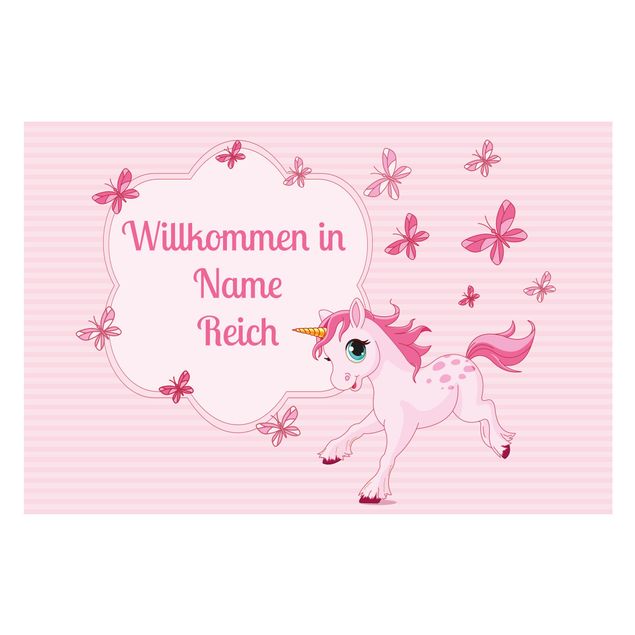 Wanddeko rosa Willkommen im Einhorn-Reich Wunschtext