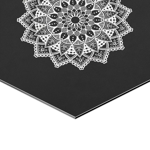 Wanddeko über Sofa Mandala Hamsa Hand Lotus Set auf Schwarz