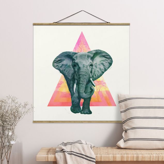 Wanddeko bunt Illustration Elefant vor Dreieck Malerei