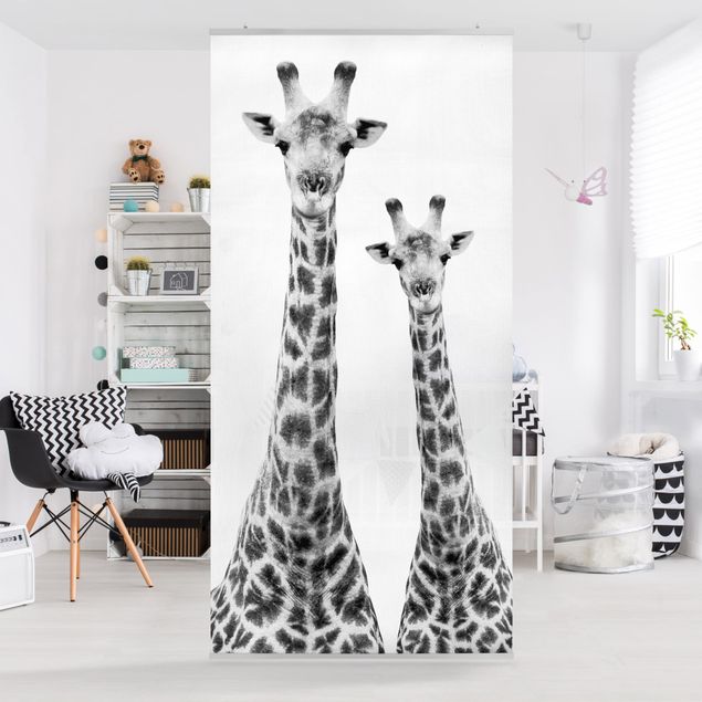 Wanddeko Esszimmer Portrait zweier Giraffen in Schwarz Weiß
