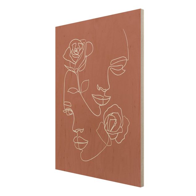 Wanddeko Flur Line Art Gesichter Frauen Rosen Kupfer