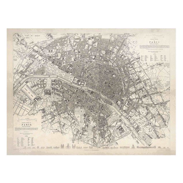 Wanddeko Flur Vintage Stadtplan Paris