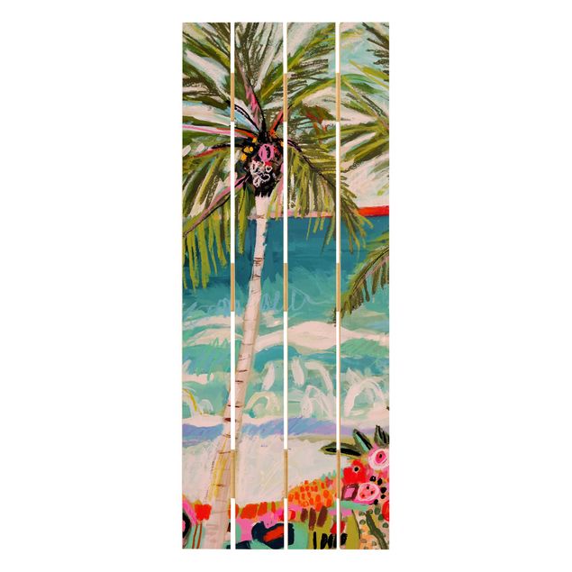 Wanddeko Esszimmer Palme mit pinken Blumen I