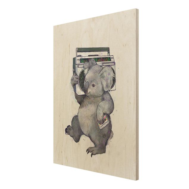 Wanddeko Flur Illustration Koala mit Radio Malerei