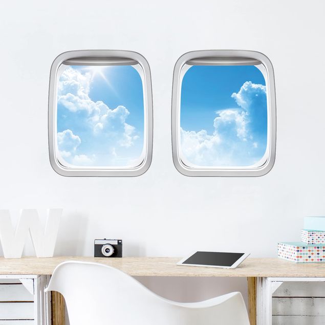 Wanddeko 3D Doppelfenster Flugzeug Above Sea Level
