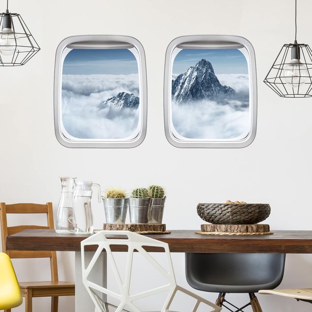 Deko 3D Doppelfenster Flugzeug Alpen über den Wolken