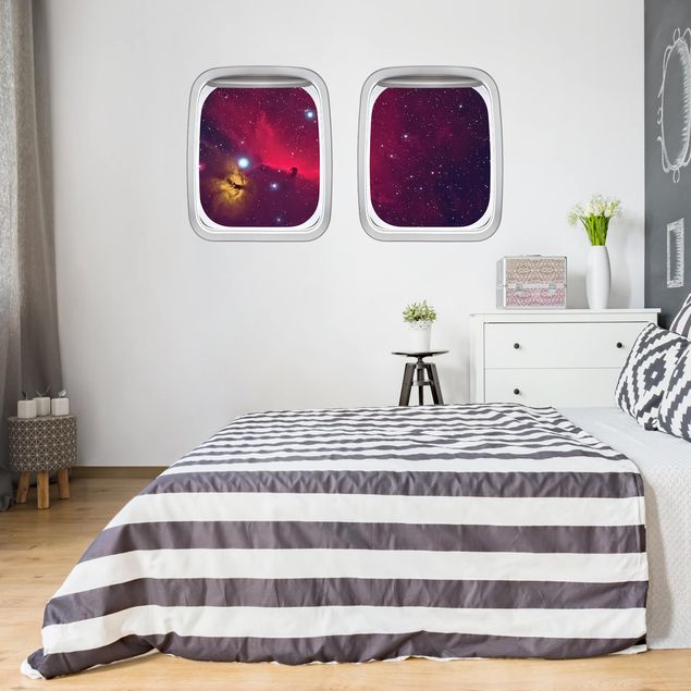 Deko 3D Doppelfenster Flugzeug Farbenfrohe Galaxie