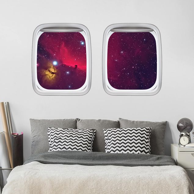 Babyzimmer Deko Doppelfenster Flugzeug Farbenfrohe Galaxie