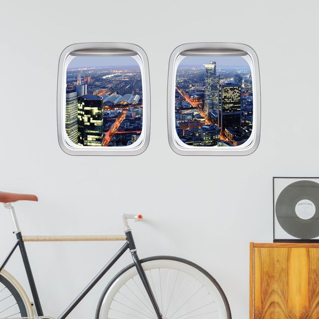 Wanddeko 3D Doppelfenster Flugzeug Frankfurt