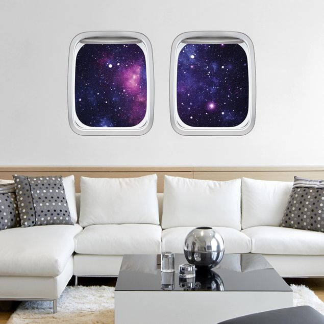Deko 3D Doppelfenster Flugzeug Galaxie
