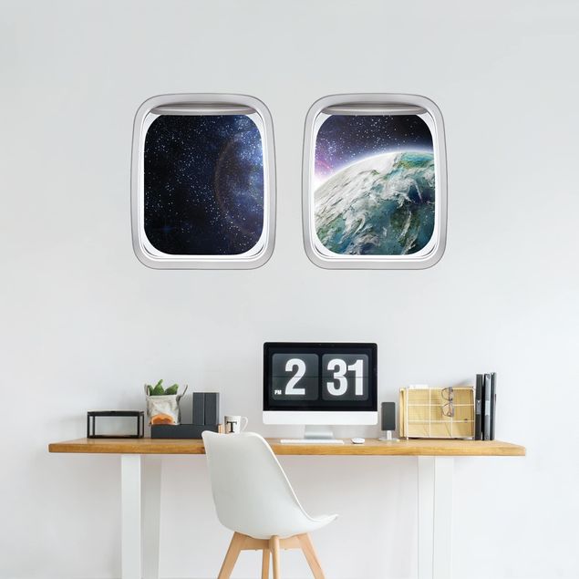 Wohndeko 3D Doppelfenster Flugzeug Galaxy Light
