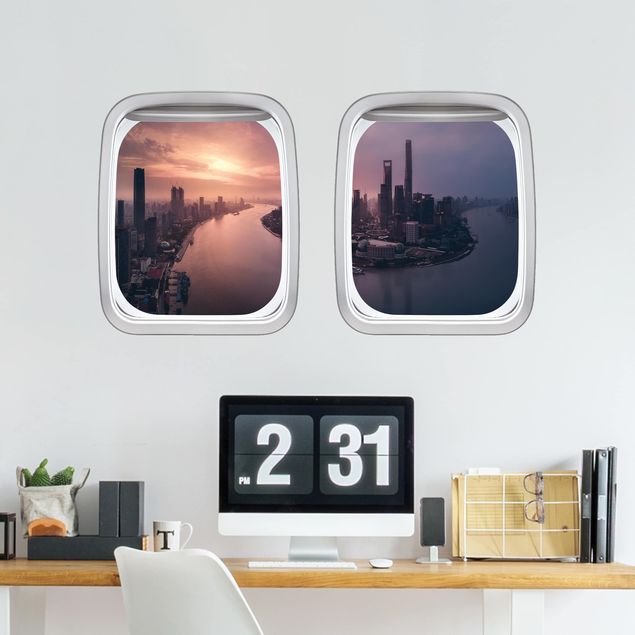 Wohndeko 3D Doppelfenster Flugzeug Sonnenaufgang in Shanghai