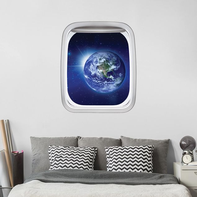 Kinderzimmer Deko Fenster Flugzeug Erde im Weltall