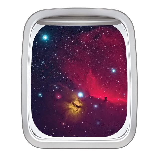 Wanddeko Büro Fenster Flugzeug Farbenfrohe Galaxie