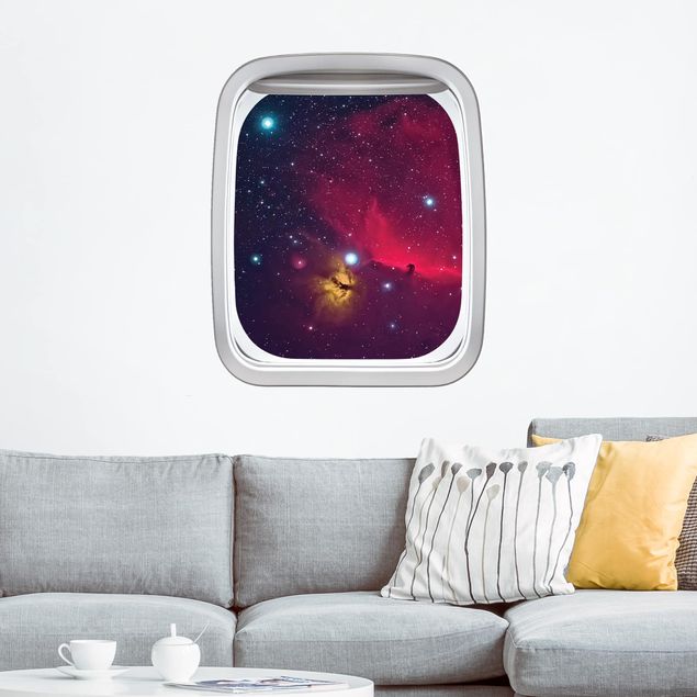 Deko Kinderzimmer Fenster Flugzeug Farbenfrohe Galaxie