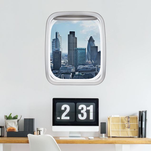 Wohndeko 3D Fenster Flugzeug London Skyline