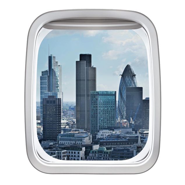 Wanddeko Flur Fenster Flugzeug London Skyline