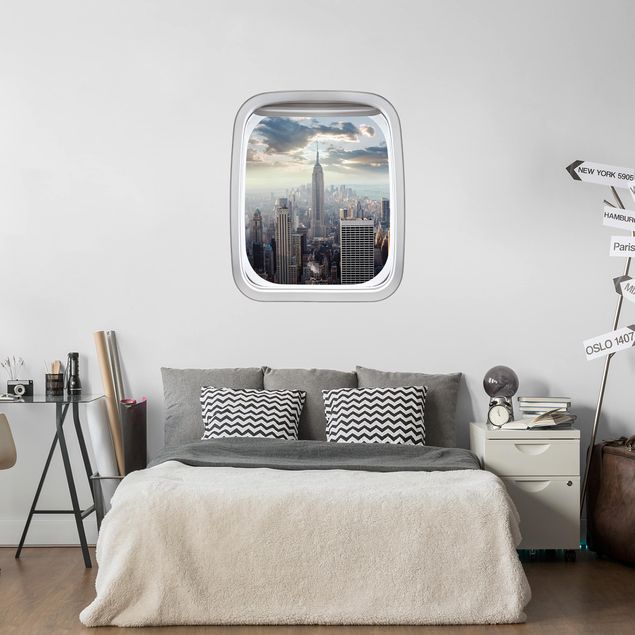 Wanddeko Schlafzimmer Fenster Flugzeug Sonnenaufgang in New York