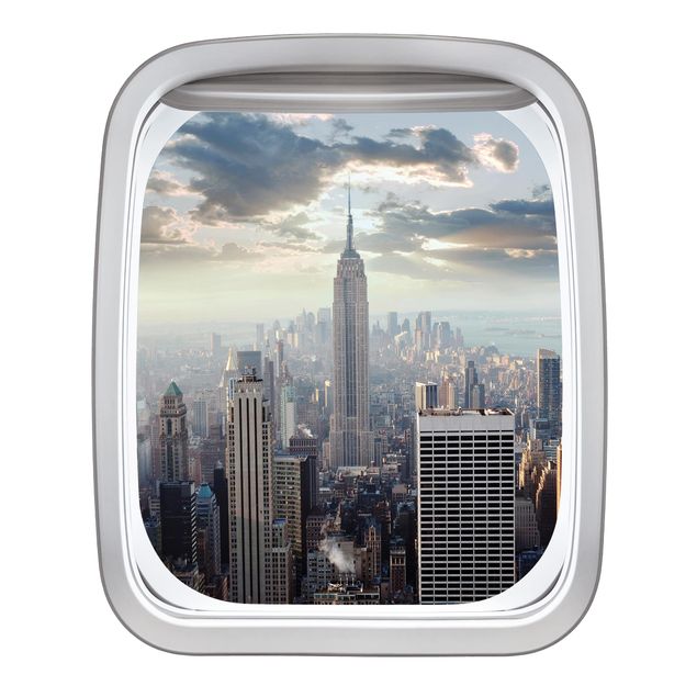 Wanddeko Flur Fenster Flugzeug Sonnenaufgang in New York