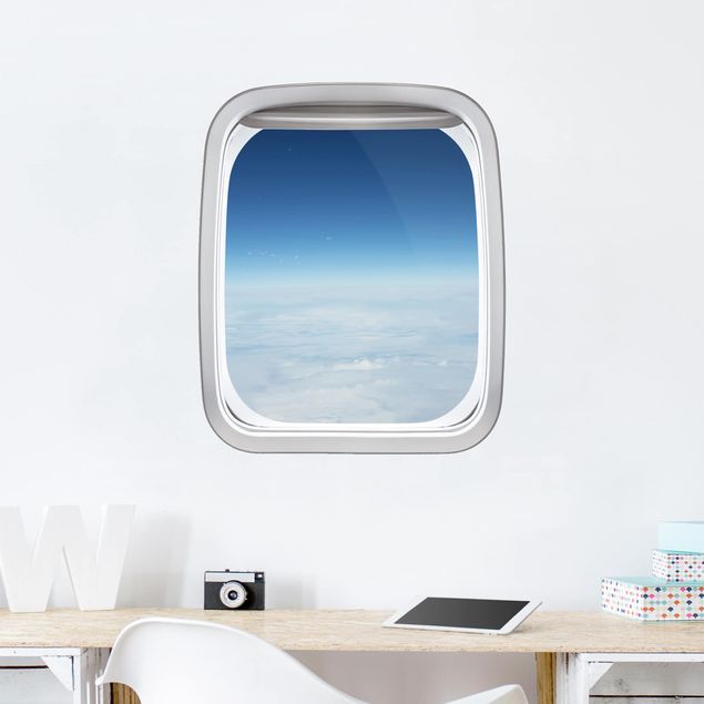 Deko 3D Fenster Flugzeug Wolkendecke