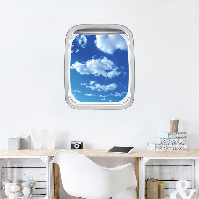 Wanddeko Schlafzimmer Fenster Flugzeug Wolkenhimmel