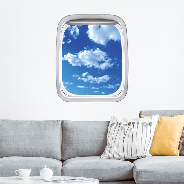 Wanddeko 3D Fenster Flugzeug Wolkenhimmel