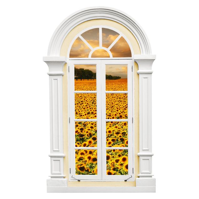 Wanddeko Flur Fenster Mediterran Feld mit Sonnenblumen