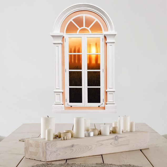 Deko 3D Fenster Mediterran Morgendämmerung Toskana