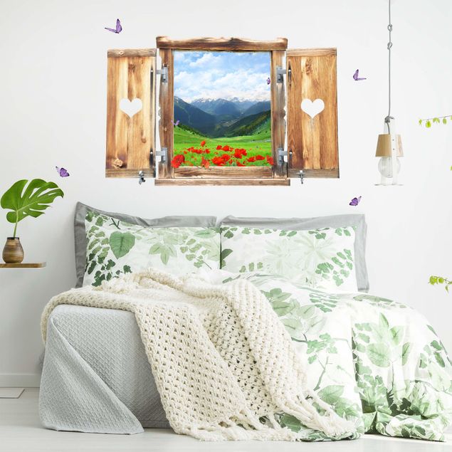 Wanddeko Schlafzimmer Fenster mit Herz Alpenwiese