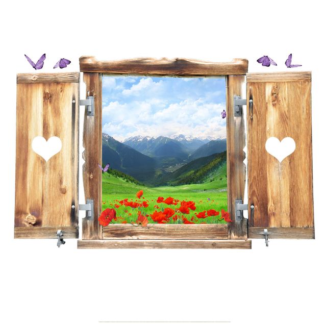 Wanddeko Flur Fenster mit Herz Alpenwiese