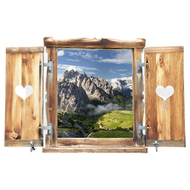 Wanddeko Flur Fenster mit Herz Italienische Alpen