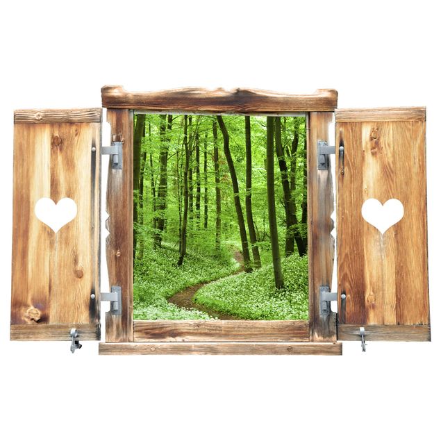 Wanddeko Flur Fenster mit Herz Romantischer Waldweg