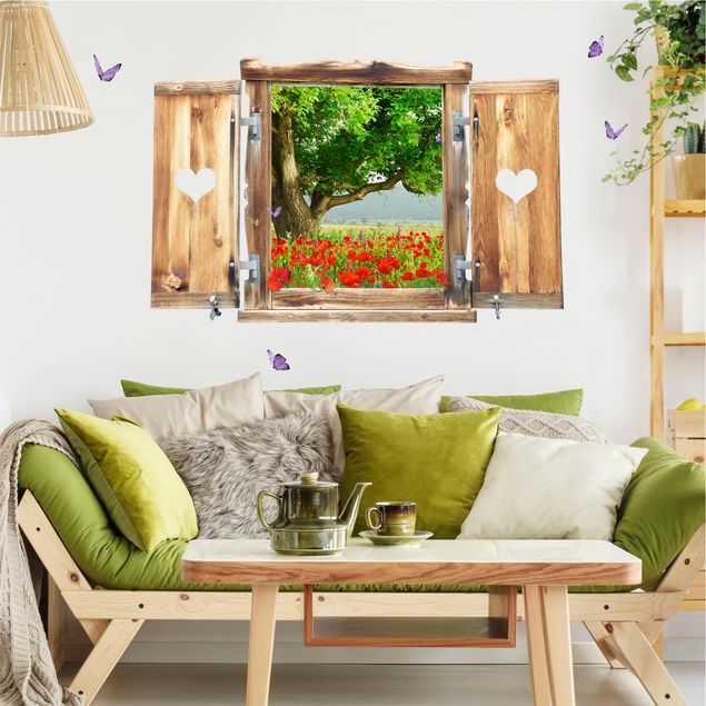 Wanddeko Schlafzimmer Fenster mit Herz Sommerwiese