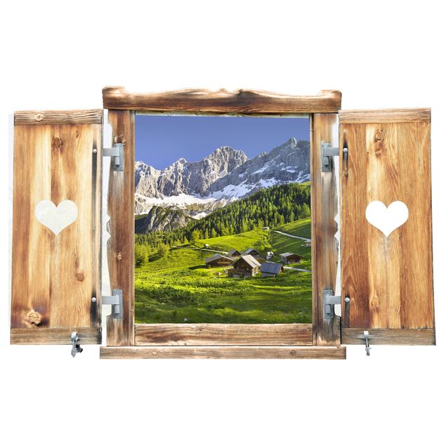 Wanddeko Flur Fenster mit Herz Steiermark Almwiese