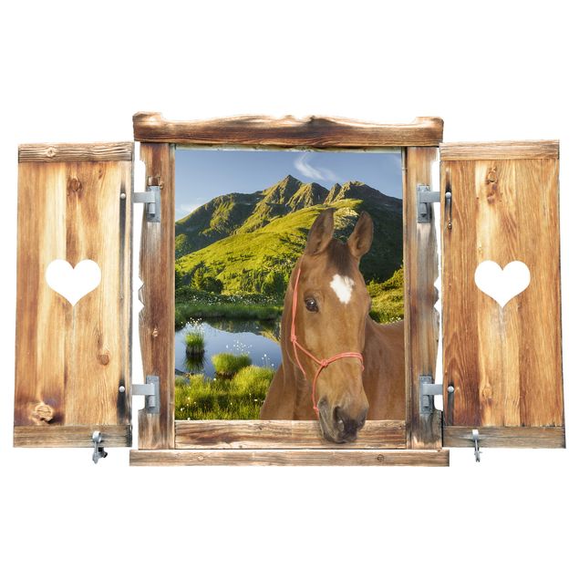 Wanddeko Flur Fenster mit Herz und Pferd Blick ins Defereggental
