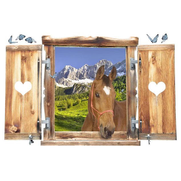 Wanddeko Flur Fenster mit Herz und Pferd Steiermark Almwiese